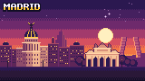 Madrid at dusk, in pixel art